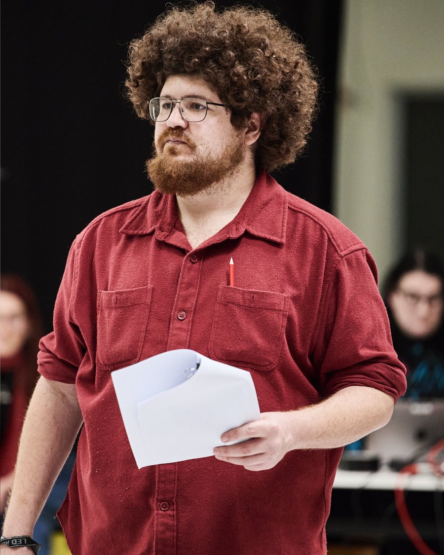 The Dig rehearsal — Fred in his red flannel shirt