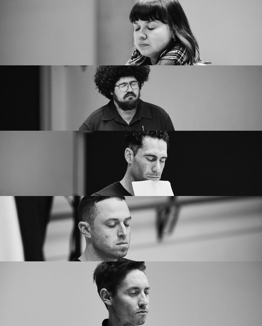 The Dig company — five faces in a moment of quiet